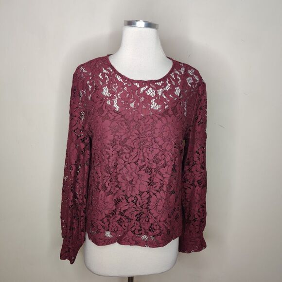 Allison Joy Floral Lace Top Blouse Sheer Lined - Picture 1 of 10